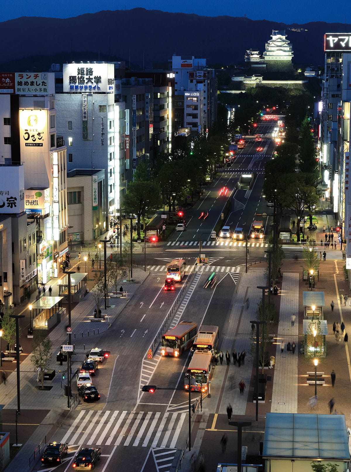 駅と姫路城をつなぐ夜の大手前通りの写真