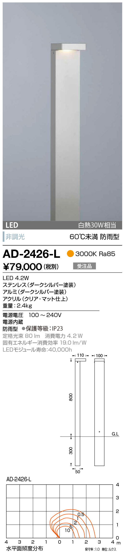 人気商品！！ 山田照明 AD-2519-L 山田照明 ポールライト LED（電球色）