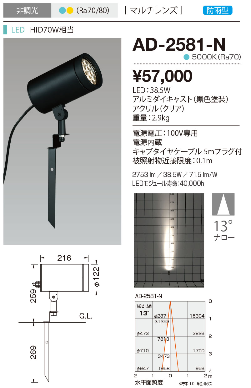 超激得SALE 山田照明 Compact Spot Neo コンパクト スポット ネオ 屋外用スポットライト 黒色 LED 昼白色 64度 AD -3149-L