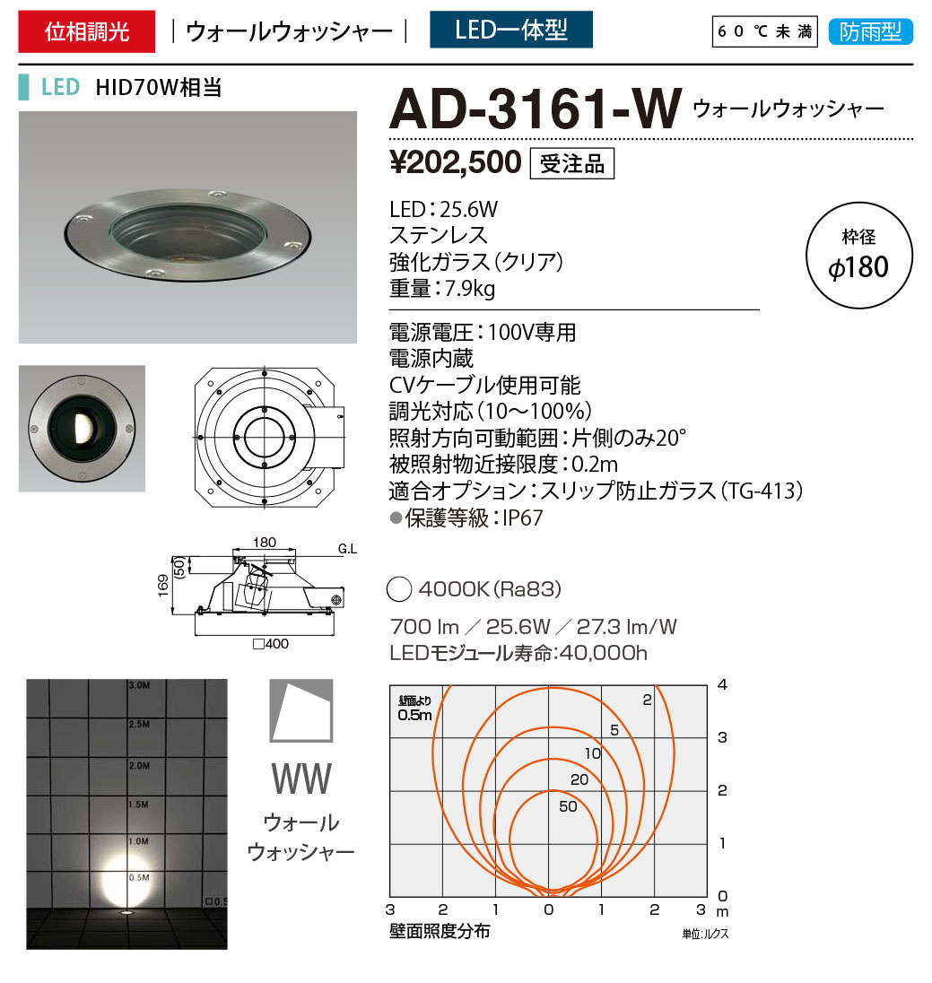 売り出し coordiroom 店山田照明 YAMADA AD-3159-L エクステリア バリードライト φ180 位相調光 LED一体型 電球色  アジャスタブル ミディアム23° 防雨型 受注品 §