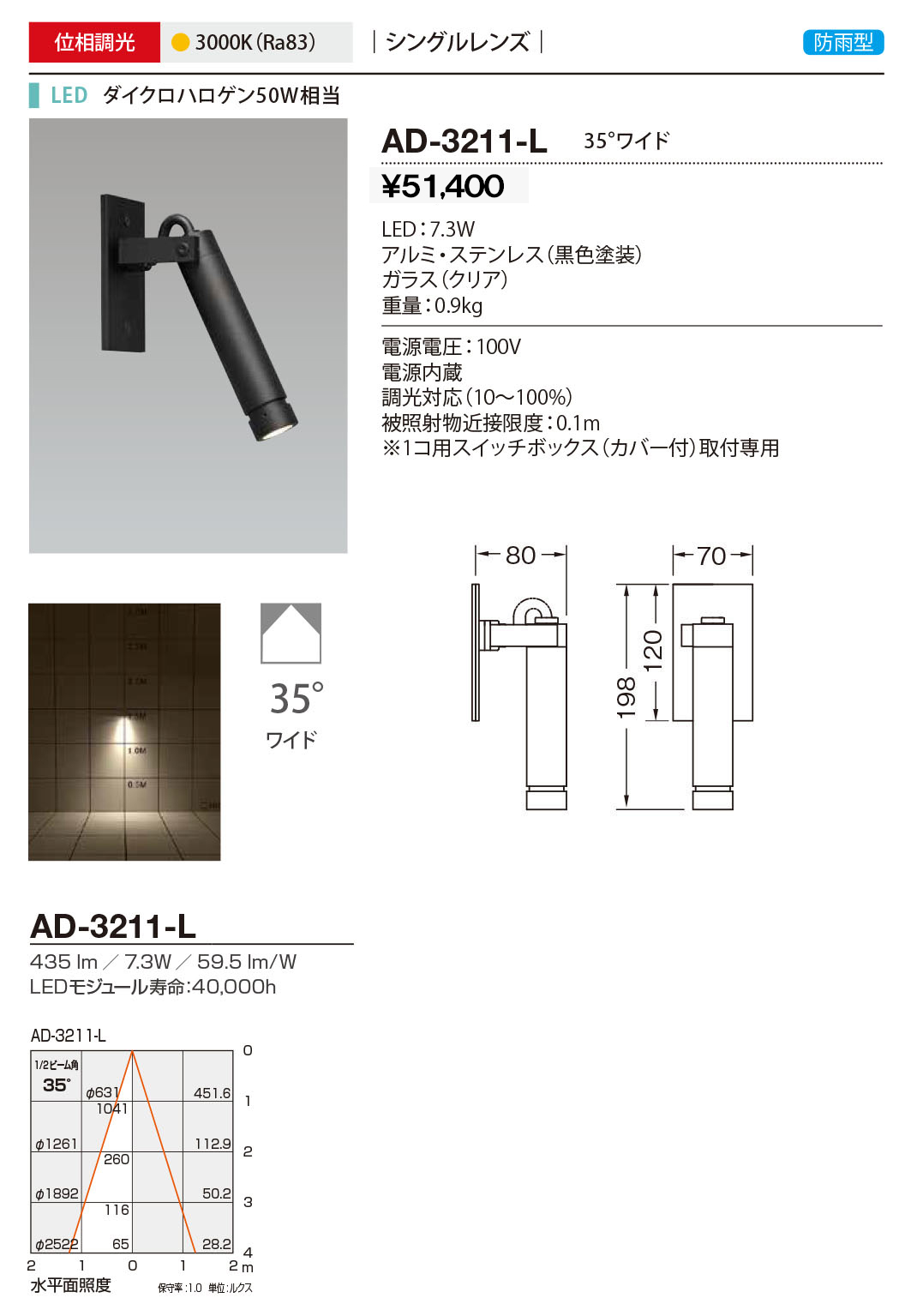 お気に入り AD-3204-L 山田照明 屋外スポットライト 黒色 LED 電球色 調光 20度