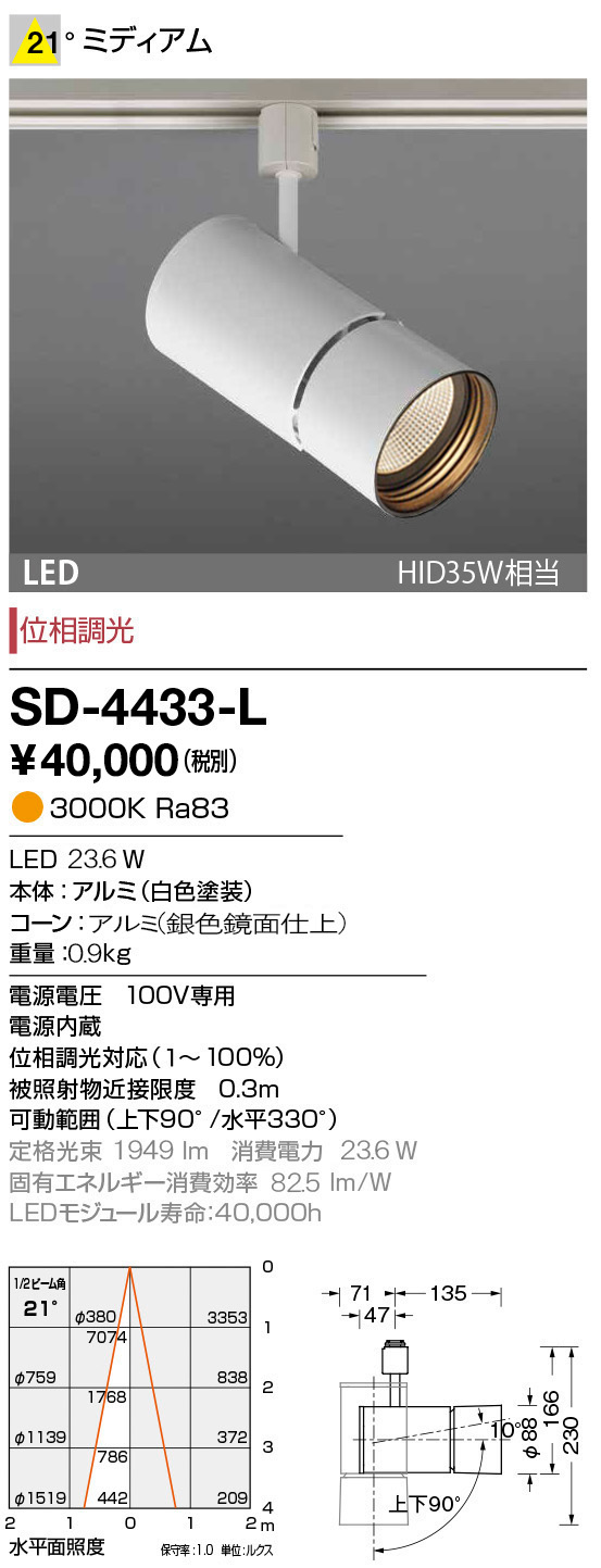 山田照明 山田照明(YAMADA） SD-4436-L ダウンライト LED一体型 位相調光 電球色 ホワイト 配光39° [♪] 