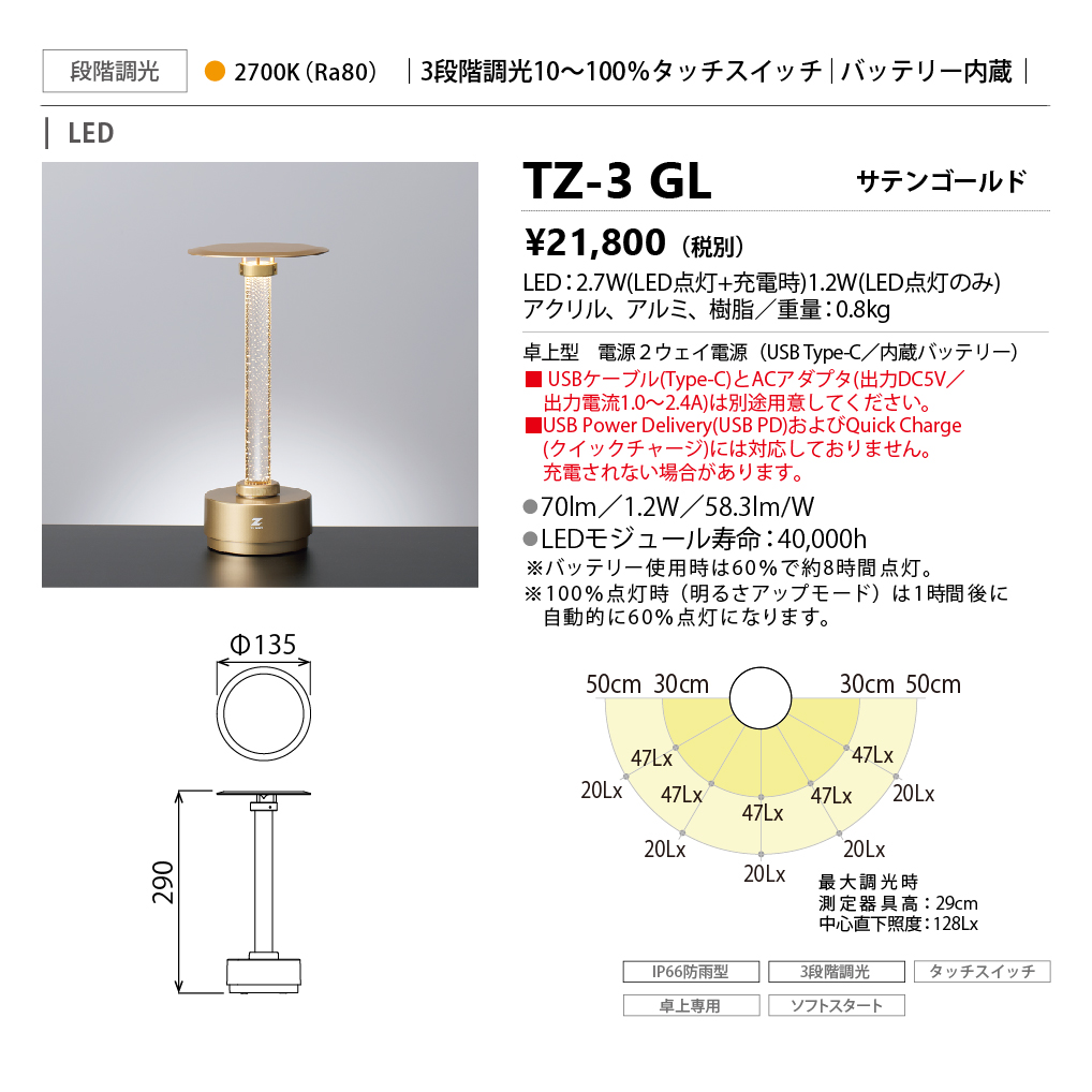 14627円 今年も話題の 山田照明 FullMoon フルムーン LEDタスクライト サテンゴールド TZ-3GL